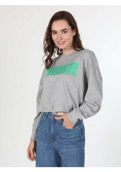 Comfort Fit Baskılı Gri Kadın Sweatshirt Cl1060558