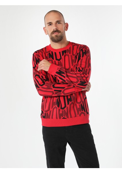 Regular Fit Desenli Erkek Kırmızı Sweatshirt Cl1061575