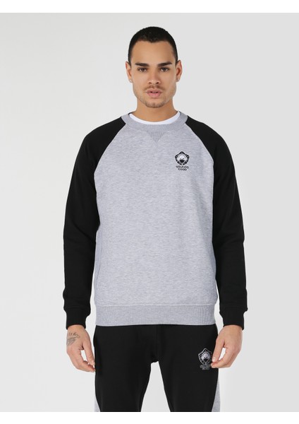 Slim Fit Baskılı Gri Erkek Sweatshirt Cl1061707