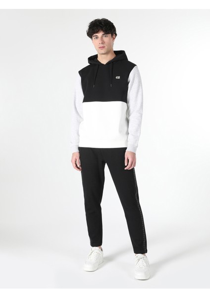 Regular Fit Kapüşonlu Baskılı Siyah Erkek Sweatshirt Cl1061863