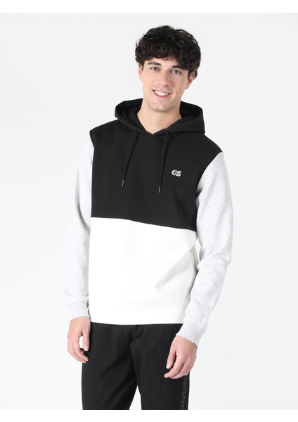 Regular Fit Kapüşonlu Baskılı Siyah Erkek Sweatshirt Cl1061863
