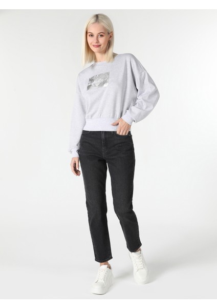 Regular Fit Baskılı Gri Kadın Sweatshirt Cl1061934