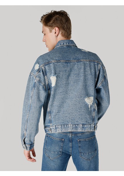 Rahat Kesim Yırtık Detaylı Denim Erkek Ceket Cl1062450