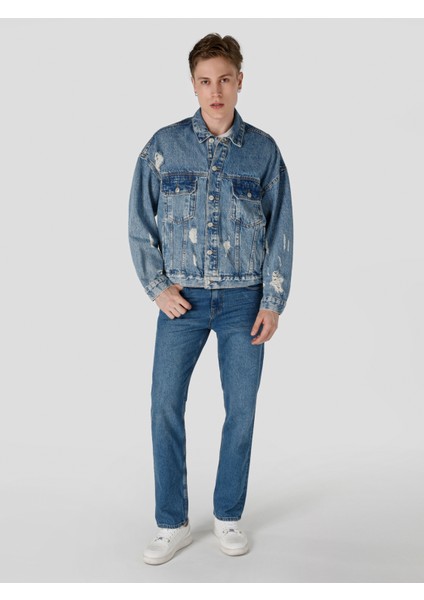 Rahat Kesim Yırtık Detaylı Denim Erkek Ceket Cl1062450