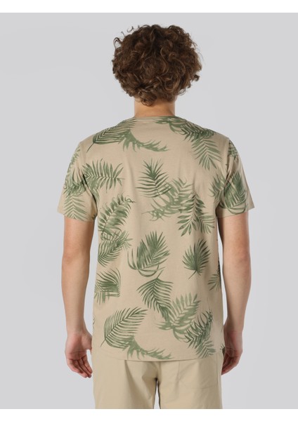 Regular Fit Polo Yaka Baskılı Erkek Bej Kısa Kol Tişört