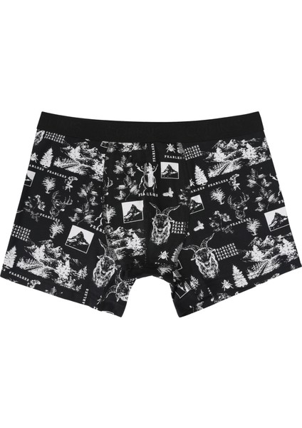 Modern Fit Baskılı Erkek Siyah Boxer