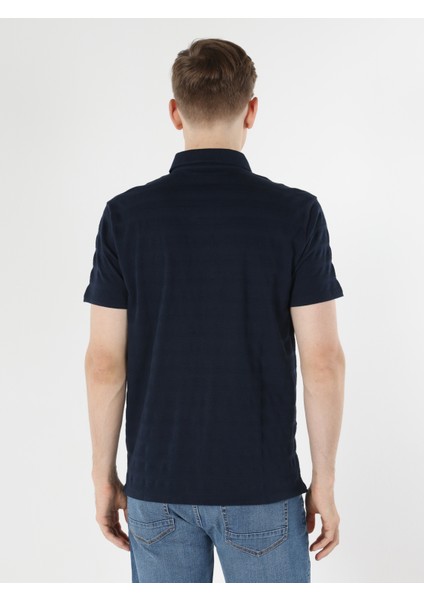 Regular Fit Polo Yaka Jakarlı Erkek Lacivert Kısa Kol Tişört fiyatları