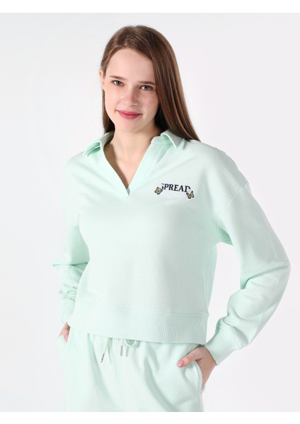 Regular Fit V Yaka Yeşil Kadın Sweatshirt Cl1063333