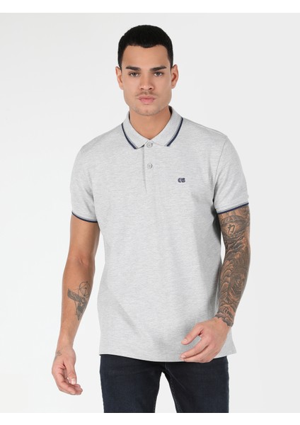 Regular Fit Gri Erkek Polo Yaka Kısa Kol Tişört Cl1063414