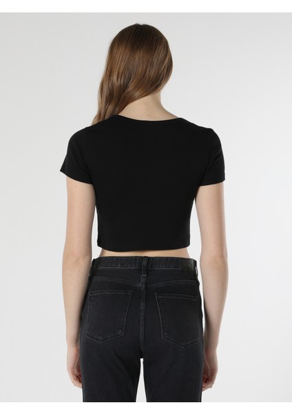 Slim Fit Yuvarlak Yaka Düz Kadın Siyah Kısa Kol Tişört fiyatları