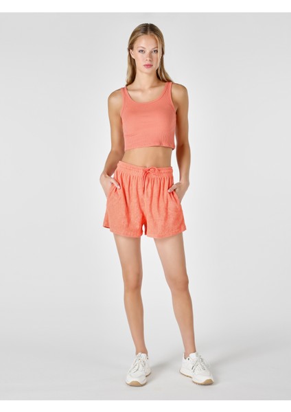 Slim Fit Orta Bel Kadın Turuncu Şort