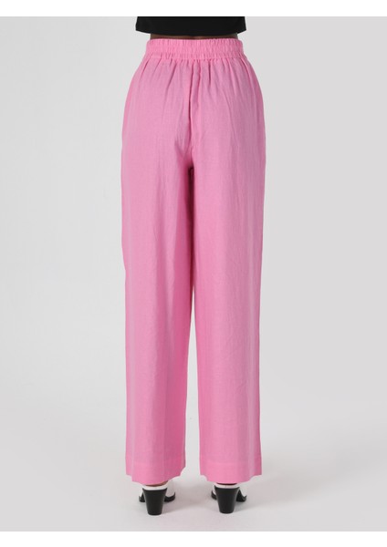 Regular Fit Yüksel Bel Geniş Paça Kadın Pembe Pantolon