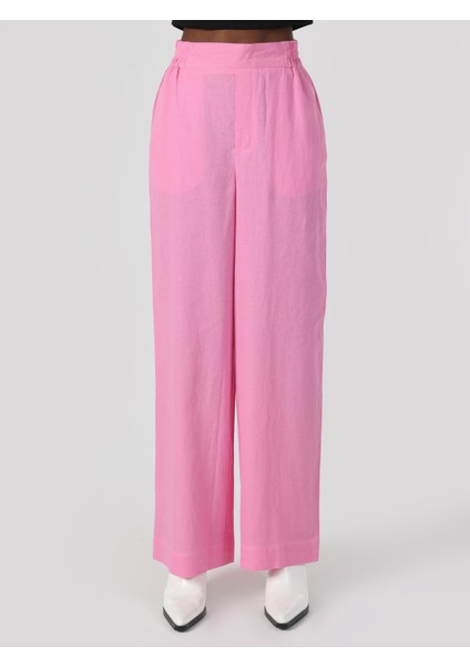 Regular Fit Yüksel Bel Geniş Paça Kadın Pembe Pantolon