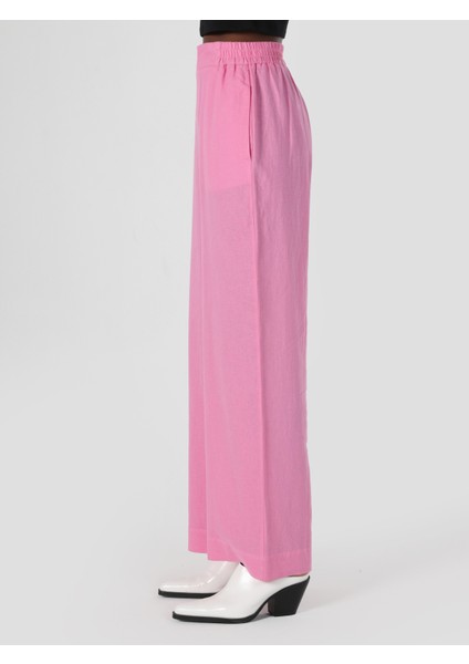 Regular Fit Yüksel Bel Geniş Paça Kadın Pembe Pantolon