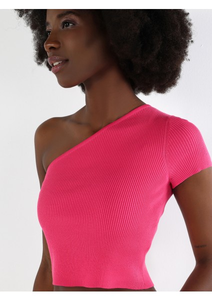 Slim Fit Strappy Crop Pembe Kadın Kısa Kol Tişört Cl1064263