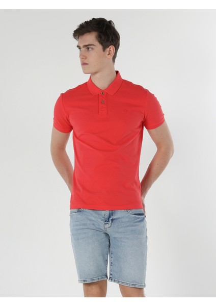 Slim Fit Polo Yaka Erkek Pembe Polo Kısa Kol Cltktmpts0244260