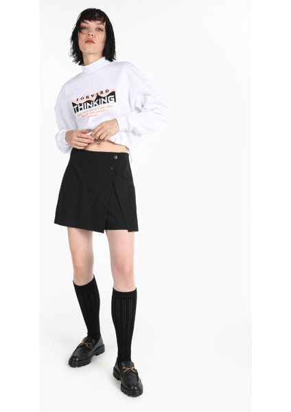 Mini Skirt Düz Fermuarlı Kadın Siyah Etek