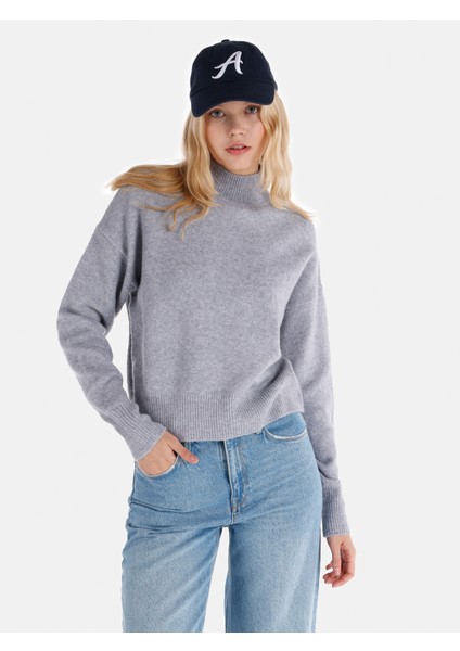 Regular Fit Balıkçı Yaka Mavi Kadın Kazak Cl1065641