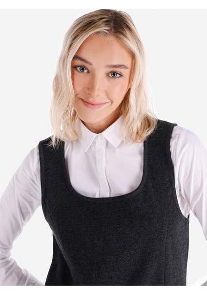 Regular Fit Kadın Antrasit Kolsuz Elbise