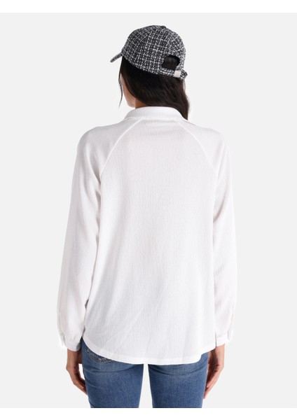 Regular Fit Shirt Neck Düz Kadın Beyaz Uzun Kol Tişört fiyatları