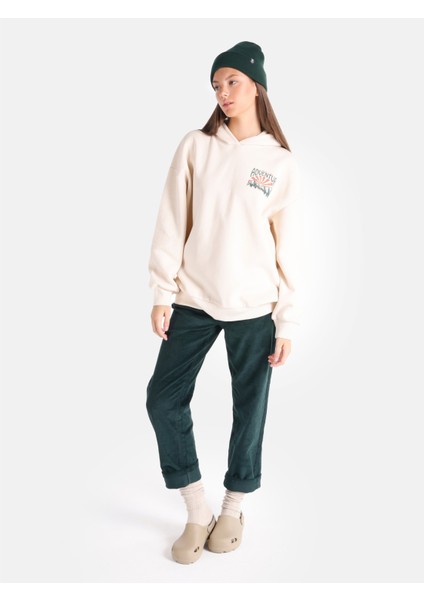 Regular Fit Baskılı Kapüşonlu Ekru Kadın Sweatshirt Cl1065189