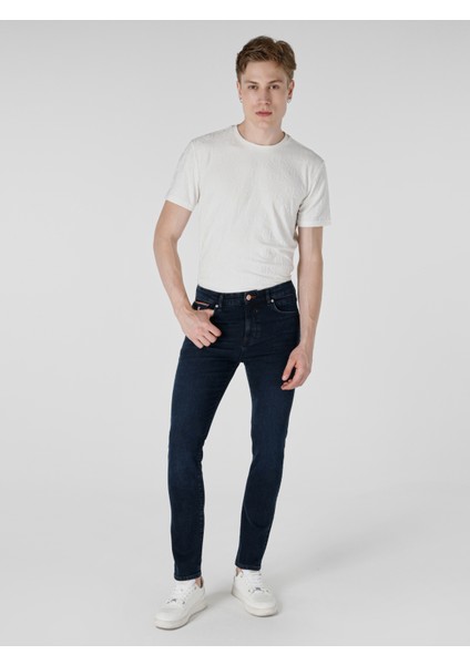 035 Ryan Super Slim Fit Yüksek Bel Dar Paça Koyu Mavi Erkek Jean Pantolon Cl1065217