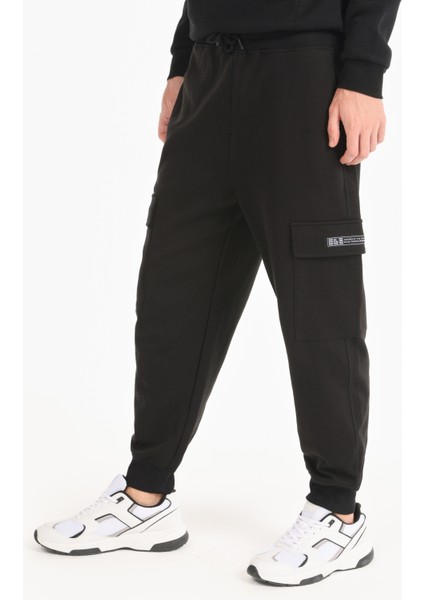 Regular Fit Orta Bel Düz Erkek Siyah Eşofman Altı