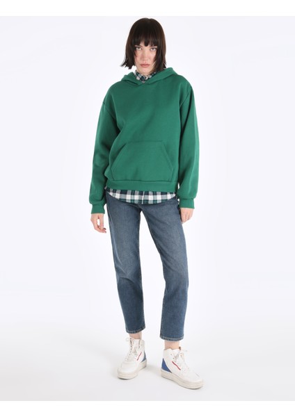 Regular Fit Kapüşonlu Yeşil Kadın Sweatshirt Cl1065677