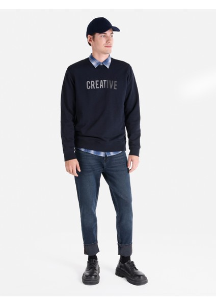 Regular Fit Baskılı Lacivert Erkek Sweatshirt Cl1065694