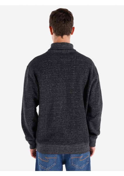 Regular Fit Yarı Balıkçı Yaka Siyah Erkek Uzun Kol Tişört Cl1065665