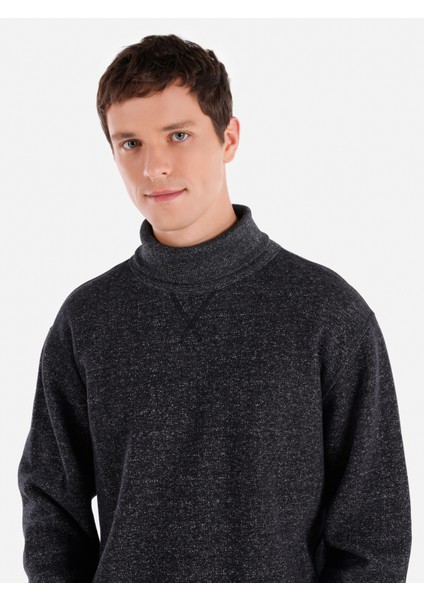 Regular Fit Yarı Balıkçı Yaka Siyah Erkek Uzun Kol Tişört Cl1065665