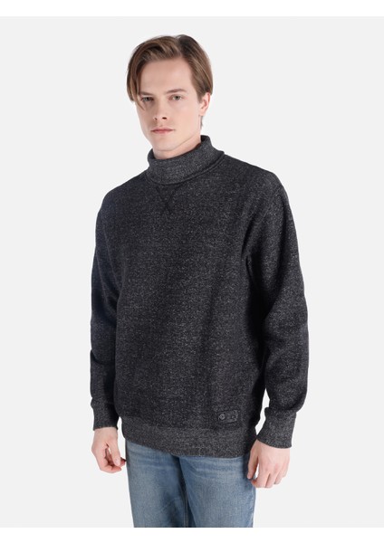 Regular Fit Yarı Balıkçı Yaka Siyah Erkek Uzun Kol Tişört Cl1065665