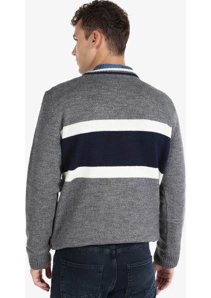 Regular Fit Yuvarlak Yaka Jakarlı Erkek Gri Kazak Cl1065913
