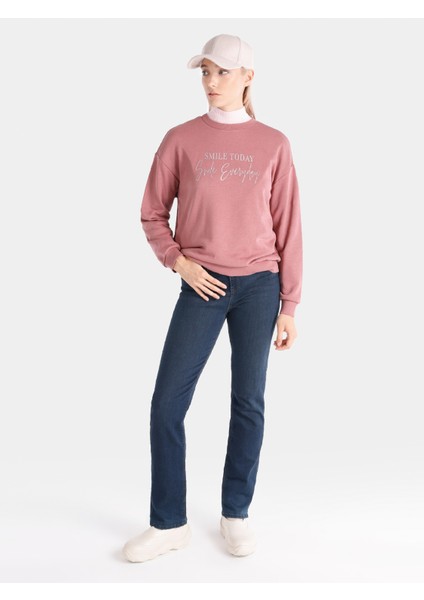 Regular Fit Baskılı Pembe Kadın Sweatshirt Cl1065885