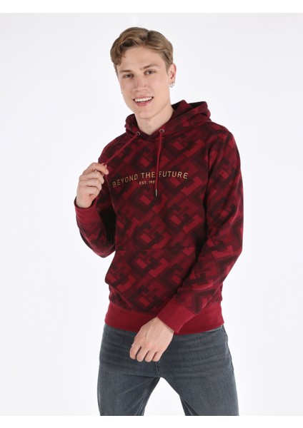 Regular Fit Baskılı Kapüşonlu Mor Erkek Sweatshirt