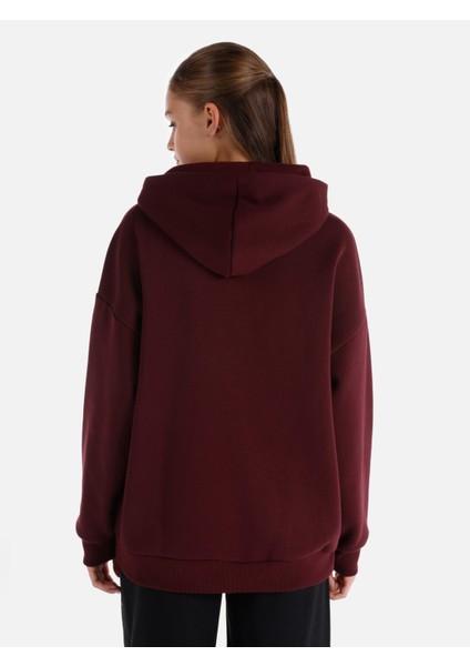 Regular Fit Baskılı Kapüşonlu Bordo Kadın Sweatshirt Cl1065942