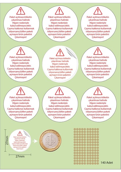 Yuvarlak Kuşe Ambalaj, Kutu Sticker– Paketi Açmayın Etiketi, 27 mm x 27 mm -140 Adet modelleri