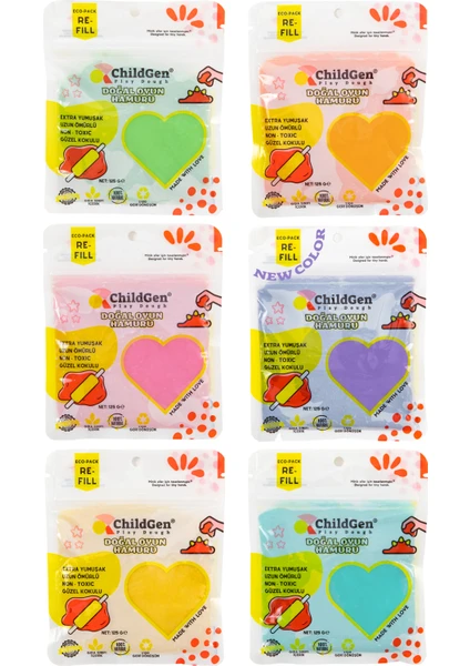 Doğal Oyun Hamuru - 6'lı Pastel Set 6X125 gr Vakumlu Kartuş Paket - (Ecopack-Refill)