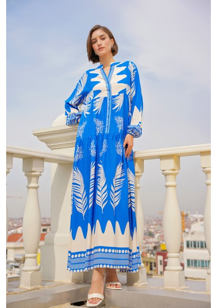 2423 Otantik Desenli Elbise - M. Saks