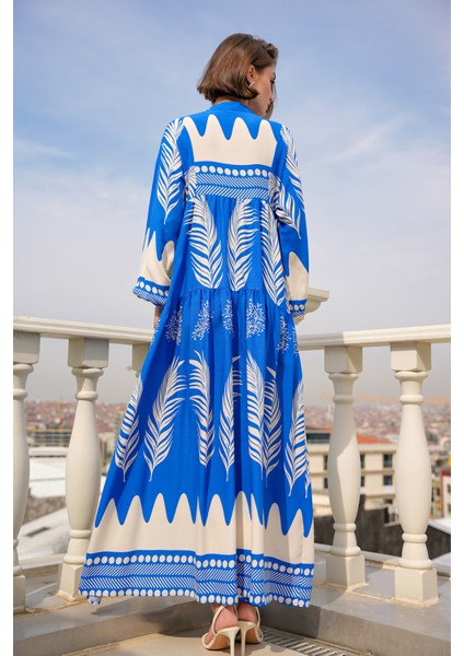2423 Otantik Desenli Elbise - M. Saks