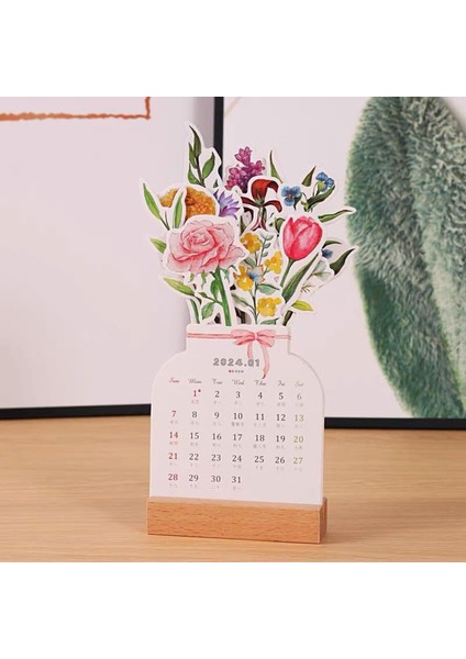 2024 Takvimi Küçük Kalın Kağıt Çiçek Üstü Takvimi Ev Için (Yurt Dışından) indirimleri
