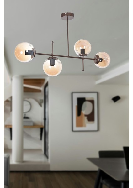 Feris 4'lü Avize Modern Tasarım Kahverengi Renk Led Uyumlu Aydınlatma