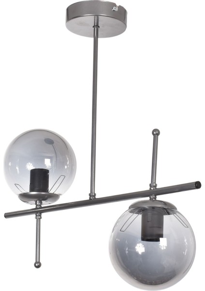 Feris Modern Tasarım Gri Füme Camlı 2'li Avize Şık Aydınlatma İçin Uygun