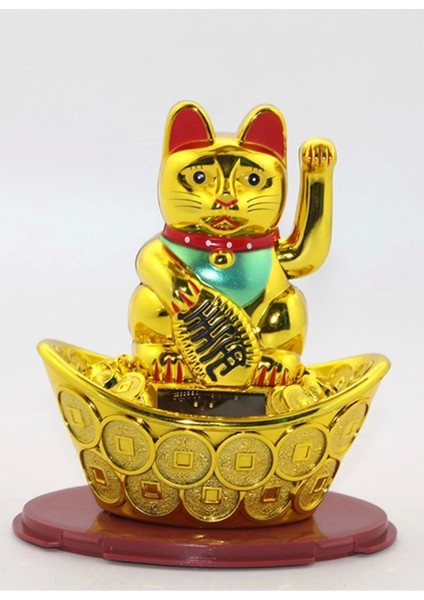 Maneki Neko Feng Shui Bereket Şans Mutluluk Çağıran Şans Kedisi Solar Panelli Hareketli Pati Feng Shui Gemili