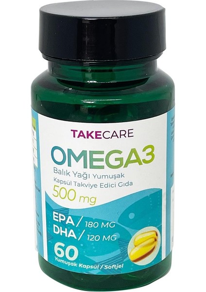 Omega 3 Balık Yağı Fish Oil 500 Mg 60 Adet Softjel Yumuşak Kapsül Takviye Gıda Epa Dha