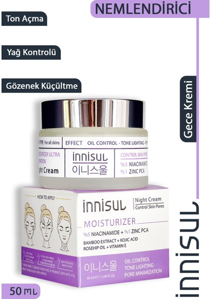 Cilt Gözeneklerini Kontrol Eden Nemlendirici Nıacınamıde + Zınc Pca Gece Kremi 50 ml