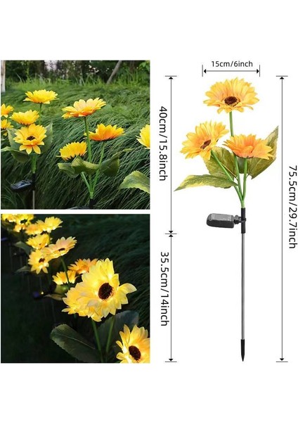 Solar Sunflower Lights Güneş Enerjili Ayçiçeği LED Aydınlatma 3 Yapraklı