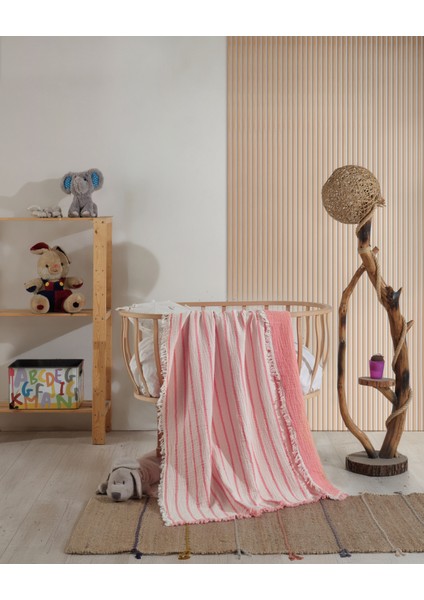 Pembe %100 Pamuklu 4 Katlı Çift Taraflı Müslin Bebek Battaniyesi & Çocuk Müslin Örtü