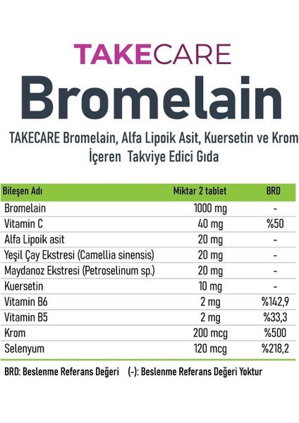 Bromelain, Alfa Lipoik Asit, Kuersetin ve Krom Içeren Takviye Edici Gıda 30 Tablet fırsatları