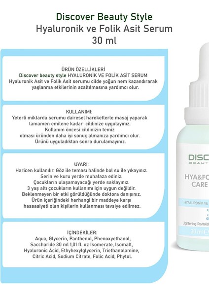 Yoğun Nemlendirme ve Dolgunlaştırıcı Etkili Yenileyici Hyaluronik ve Folik Asit Serum 30 ml fiyatları